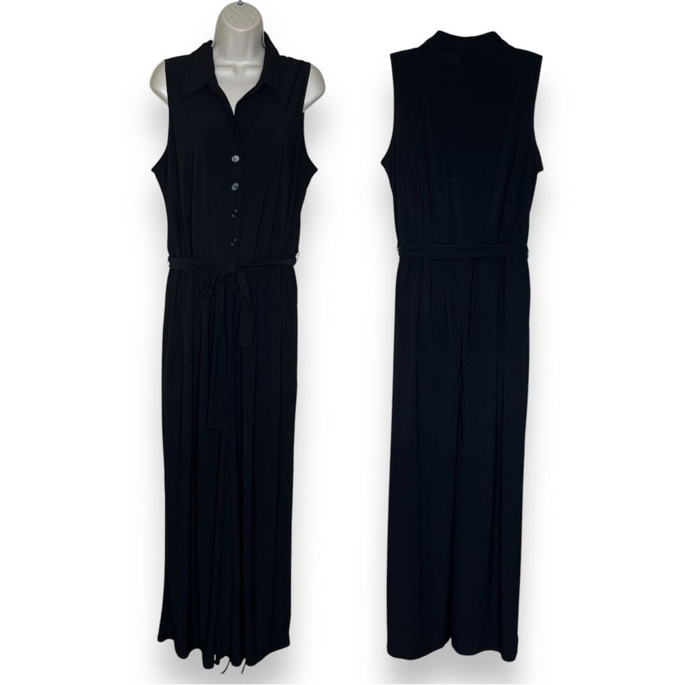Lane Bryant Black Jumpsuit Sleeveless Wide Leg Belted Button Front Women 14/16